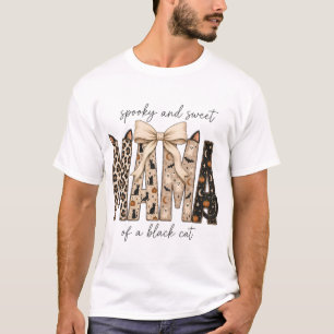 Camiseta Mama Assustadora e Doce de um Gato Preto Halloween