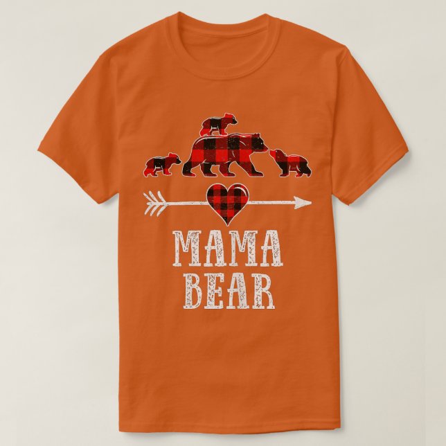 Camiseta Mama Bear 3 Cubs, Natal Mama Ursa Xadrez Pajam (Frente do Design)