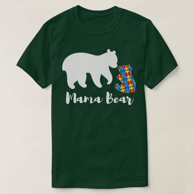 Camiseta Mama Bear Autism Awareness Puzzle Piece Support Au (Frente do Design)