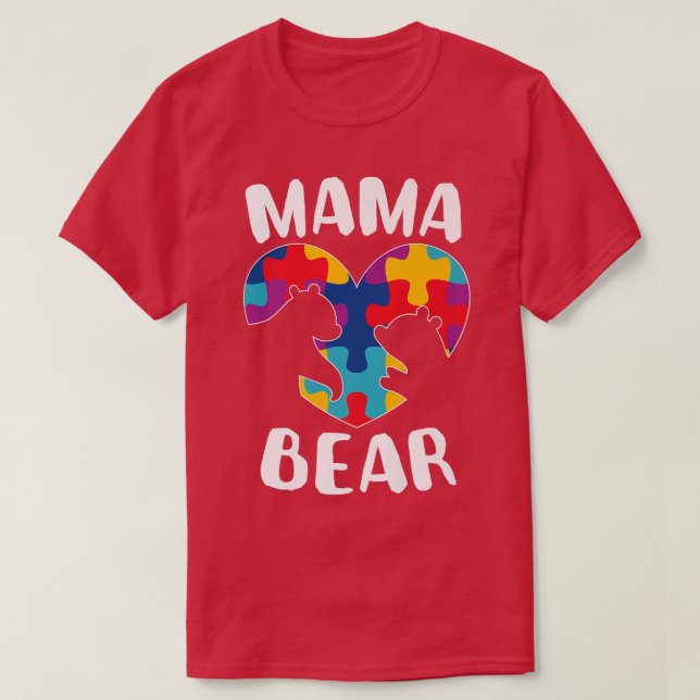 Camiseta Mama Bear Autismo Quebra-cabeça de Consciência Au (Frente do Design)