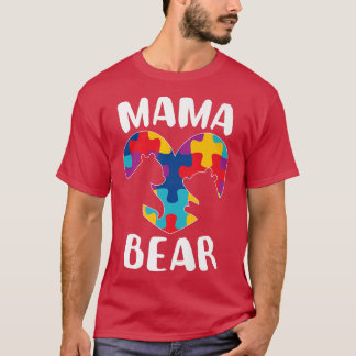 Camiseta Mama Bear Autismo Quebra-cabeça de Consciência Au
