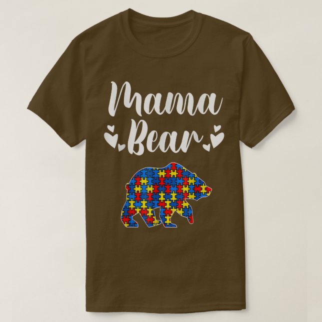 Camiseta Mama Bear Autismo Sensibilização Partes Quebra-cab (Frente do Design)