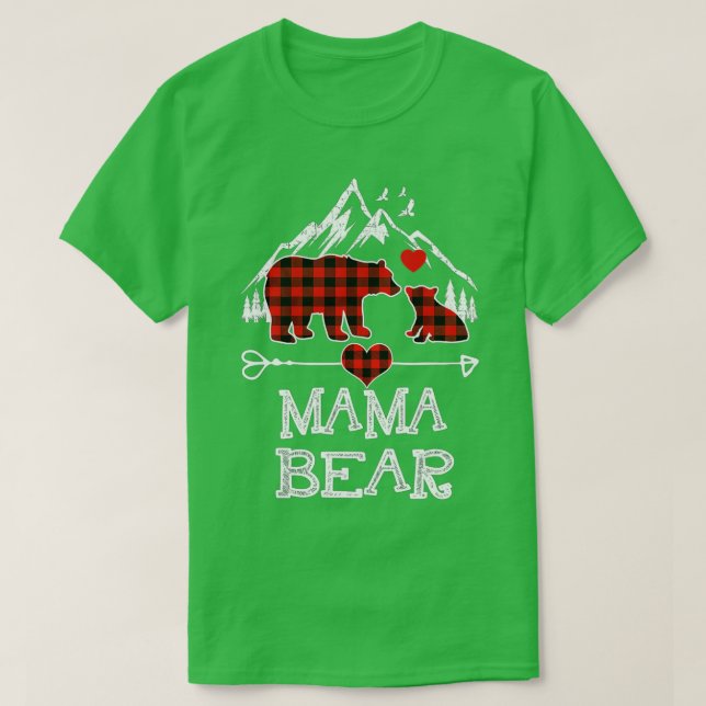 Camiseta Mama Bear Christmas Pajama Red Plaid Buffalo Famil (Frente do Design)