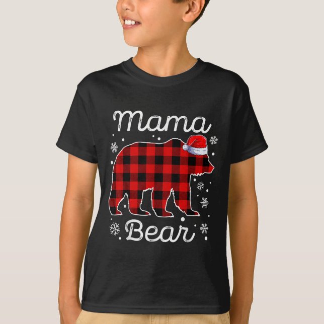 Camiseta Mama Bear Christmas Pajamas Red Plaid Buffalo Fami (Frente)