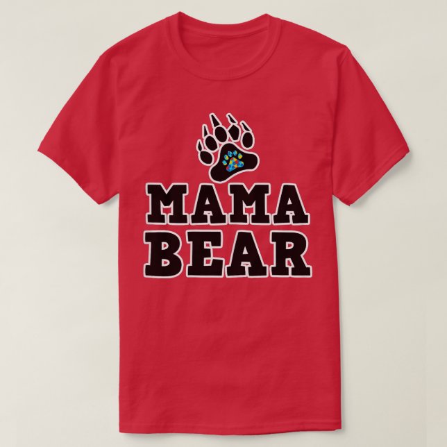Camiseta Mama Bear E Bebê Urso Paw Autismo Sensibilização V (Frente do Design)