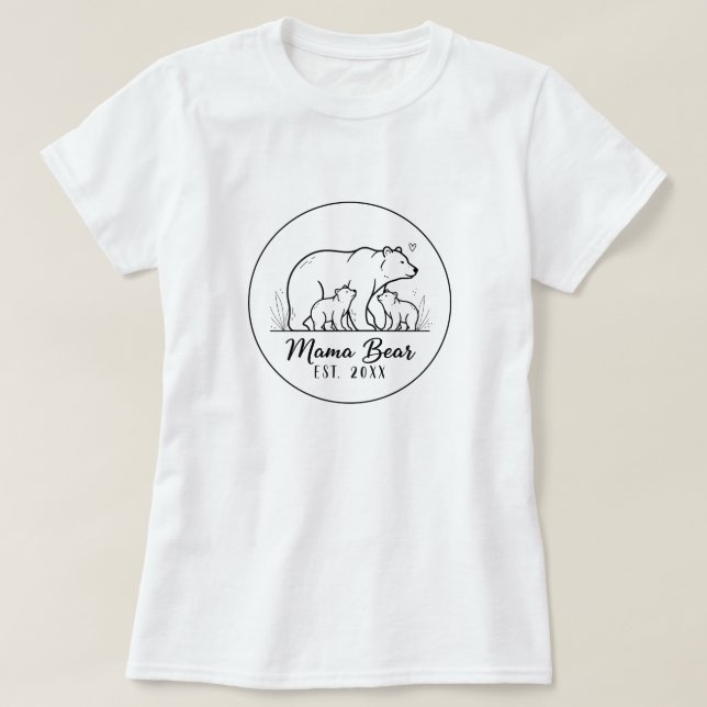Camiseta Mama Bear EST 2025 Circle Logo Line Art (Frente do Design)