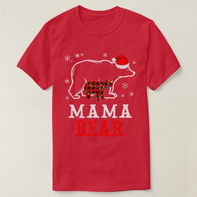 Camiseta Mama BEAR Mulheres Vermelhas Xadrez Natal Família  (Frente do Design)