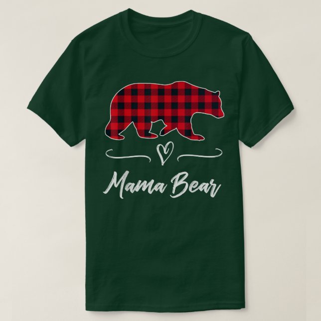 Camiseta Mama Bear Red Buffalo Cheque Xadrez Diversão Cardí (Frente do Design)
