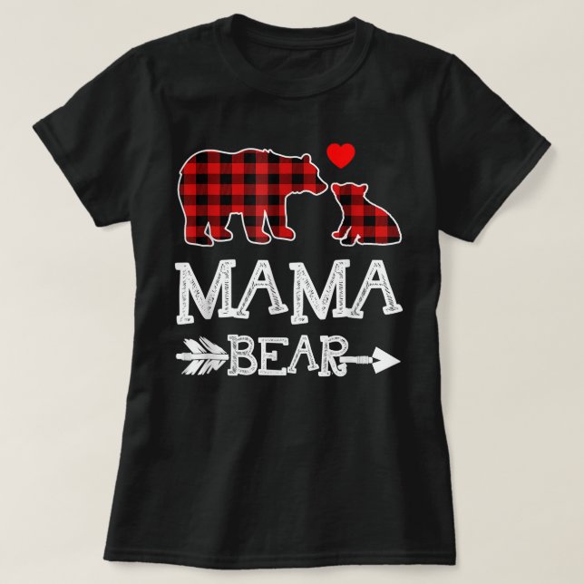 Camiseta Mama Bear Shirt, Red Buffalo Plaid Grandma Bear Pa (Frente do Design)