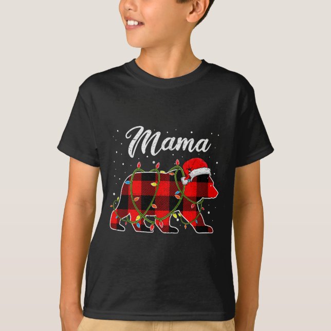 Camiseta Mama Bear Shirt, Red Buffalo Plaid Mom Bear Pajama (Frente)