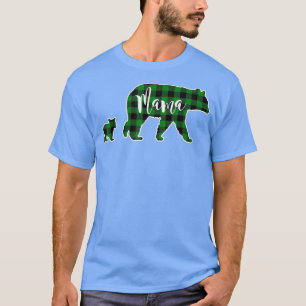 Camiseta Mama Bear with One 1 Cub Black Green Buffalo Check