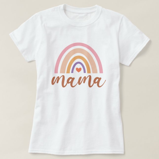 Camiseta Mama Boho Rainbow e Dia de as mães cardíaco (Frente do Design)