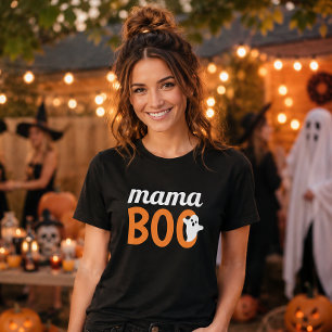Camiseta Mama Boo Laranja Preto Halloween Família Combinand