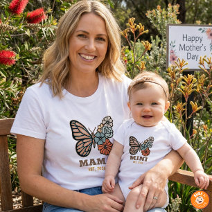 Camiseta Mama Borboleta Ano de Fundação Presente para Mãe R