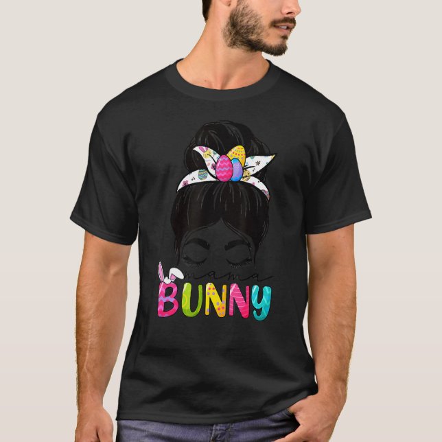 Camiseta Mama Bunny Páscoa Celebração Cabelo Mensageiro Mãe (Frente)