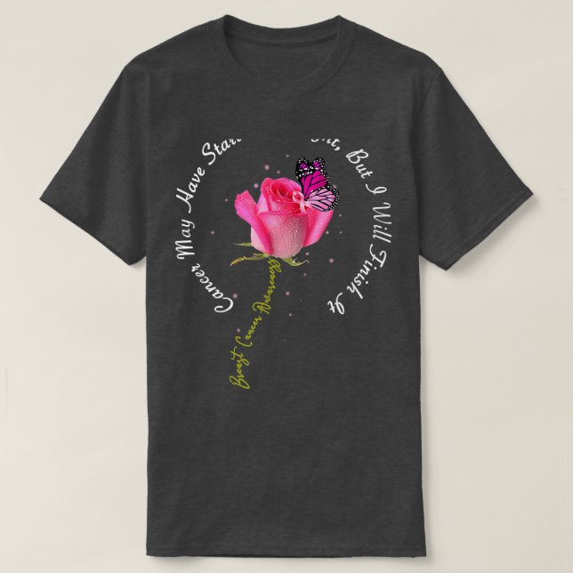 Camiseta Mama Cancer de aspas Rosa de borboletas Rosa Fita  (Frente do Design)