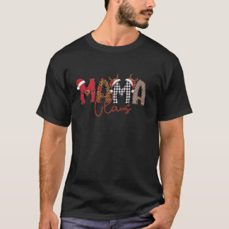 Camiseta Mama Claus Santa Hat Reindeer Xadrez Leopardo Matc