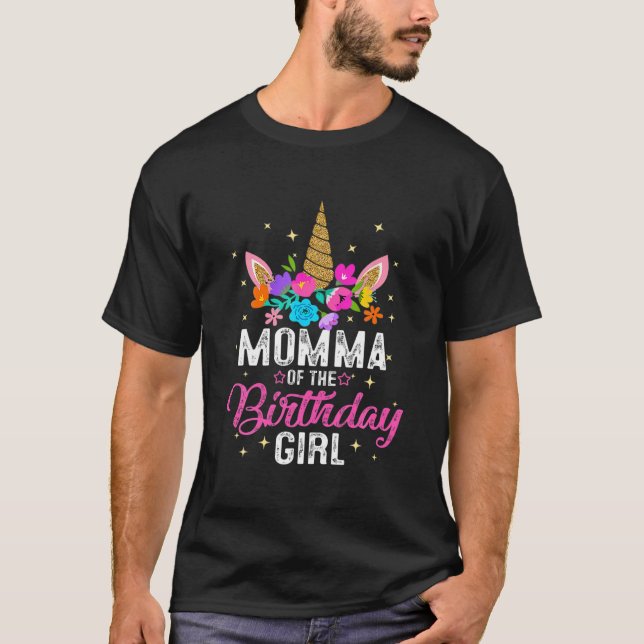 Camiseta Mamã Da Rapariga De Aniversário, Mãe Dotada De Uni (Frente)