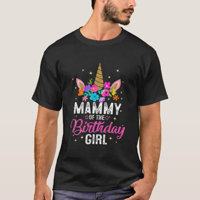 Camiseta Mamã Da Rapariga De Aniversário, Mãe Dotada De Uni (Frente)