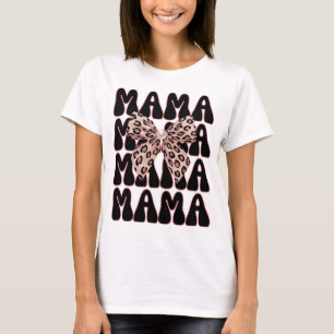Camiseta Mama de Estampa de Leopardo Coquette Laço de Guepa