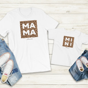 Camiseta Mama de Impressão Leopardo e Mini Equipamento Corr