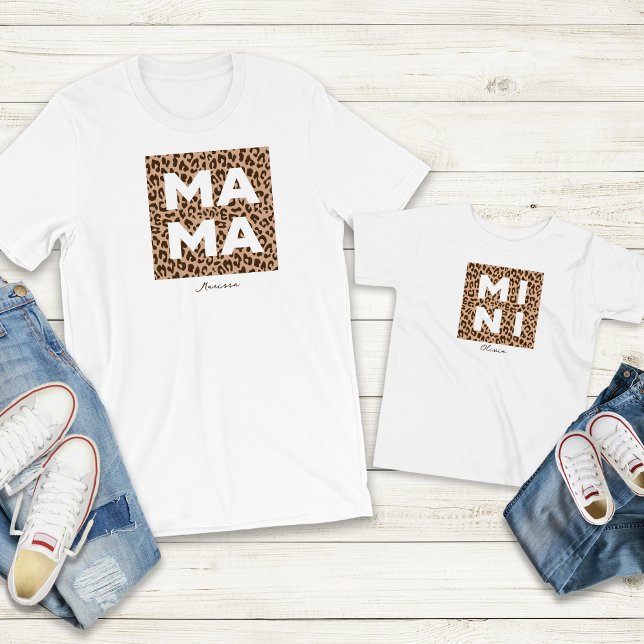 Camiseta Mama de Impressão Leopardo e Mini Equipamento Corr (Criador carregado)