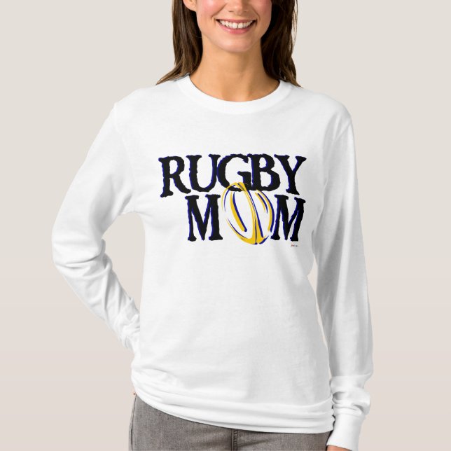 Camiseta Mamã do rugby (azul e ouro) (Frente)