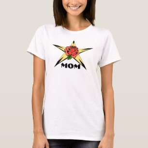 Camiseta Mamã Dourado da rosa vermelha da estrela