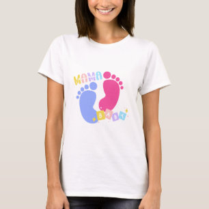 Camiseta Mama e Bebê Pegadas Rosa e Azul Fofos