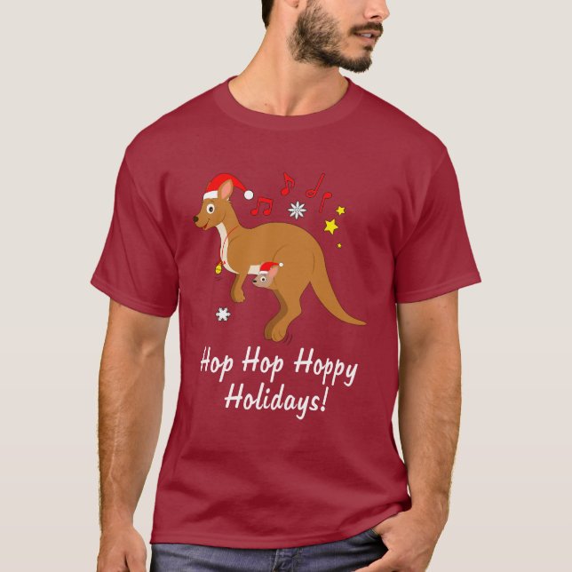 Camiseta Mamã e Joey do canguru em feriados Hoppy do Natal (Frente)