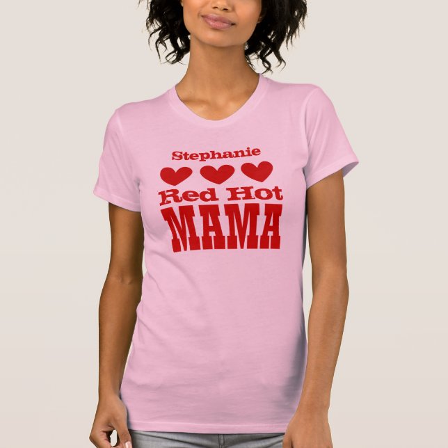 Camiseta Mama encarnado com nome feito sob encomenda V02 (Frente)