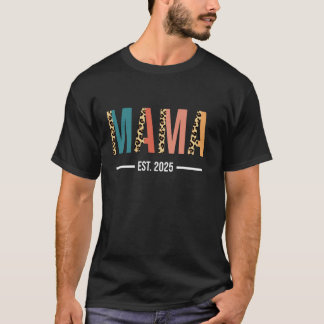 Camiseta Mama Est 2025 Novo Avô Gravidez Leopardo Mãe