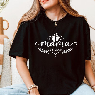 Camiseta Mama Est 2026 Revelação de Gravidez da Nova Mamãe