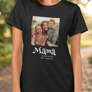 Camiseta Mama Estabelecida Foto Nome dos Filhos Texto Diver