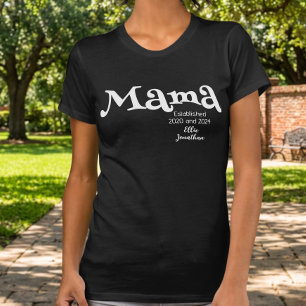 Camiseta Mama Estabelecida Nome das Crianças Personalizado