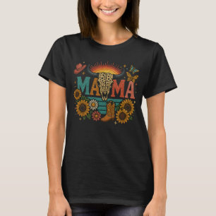 Camiseta Mama Flor Embroiderado Design Cowgirl Boho Mãe