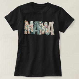Camiseta MAMA Floral Patchwork Costurado com Laço Dia das M