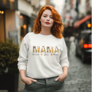 Camiseta "MAMA" Floral Retro com Nomes para Crianç
