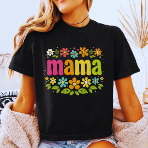 Camiseta Mama Floral Xadrez Neon com Estilo Retrô Desgastad