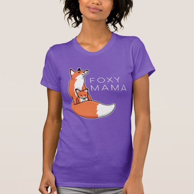 Camiseta Mama Foxy Fox vermelho e filhote de cachorro (Frente)