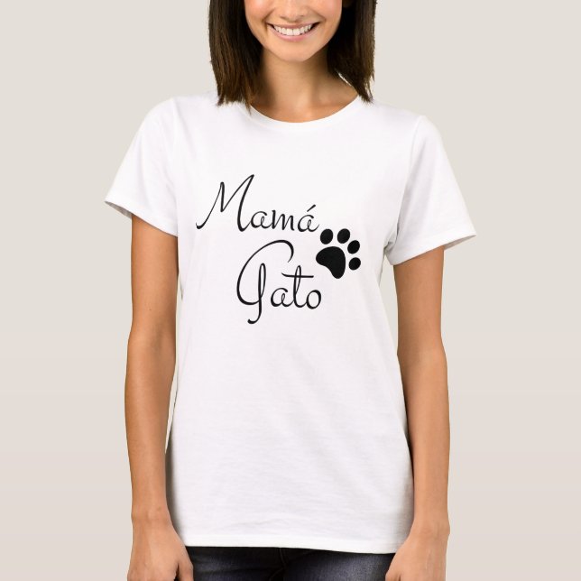 Camiseta Mama Gato Pegada de Pata em Espanhol (Frente)