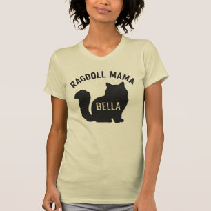 Camiseta Mama Gato Silhueta Ragdoll Nome Personalizado