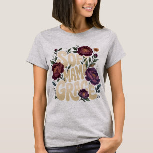 Camiseta Mama Grace Suave Floral Típografia Retro Ameixa Pr