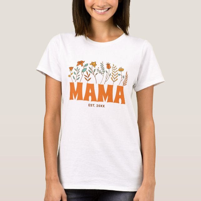 Camiseta Mama Groovy Autumn Flower Retro Vintage Floral Mãe (Frente)