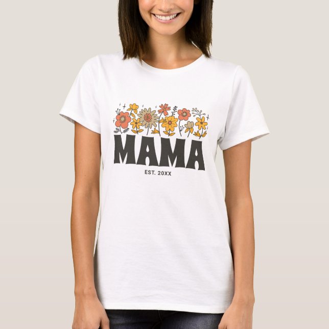 Camiseta Mama Groovy Flower Retro Vintage Floral Custom Mãe (Frente)