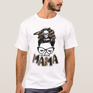 Camiseta Mama Inclina Mensagem Bun Bandana Leopard Tattoos
