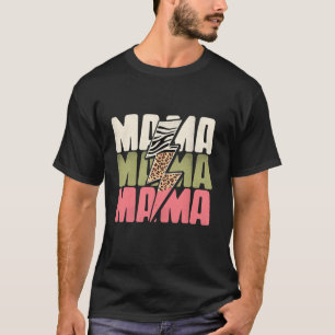 Camiseta Mama Leopard Impressão de Relâmpago Bolsa Mãe Mãe
