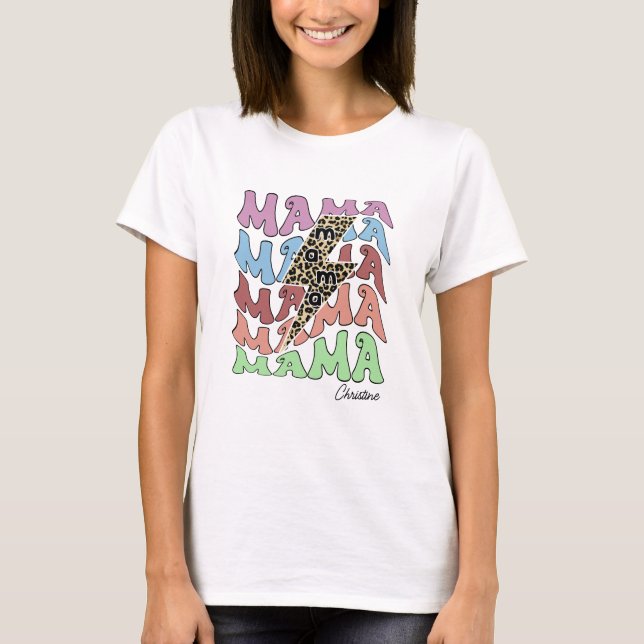 Camiseta Mama Leopardo Nome Personalizado (Frente)