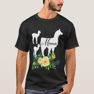 Camiseta Mama Lhama Floral Mãe de dois Flor Alpaca Lhamas
