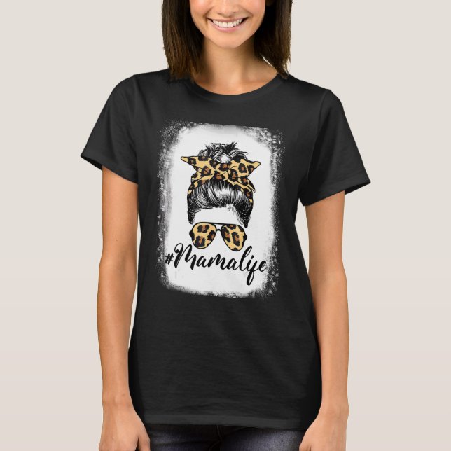 Camiseta Mama Life Leopard Messy Bun Mama Life Bleached Tee (Frente)